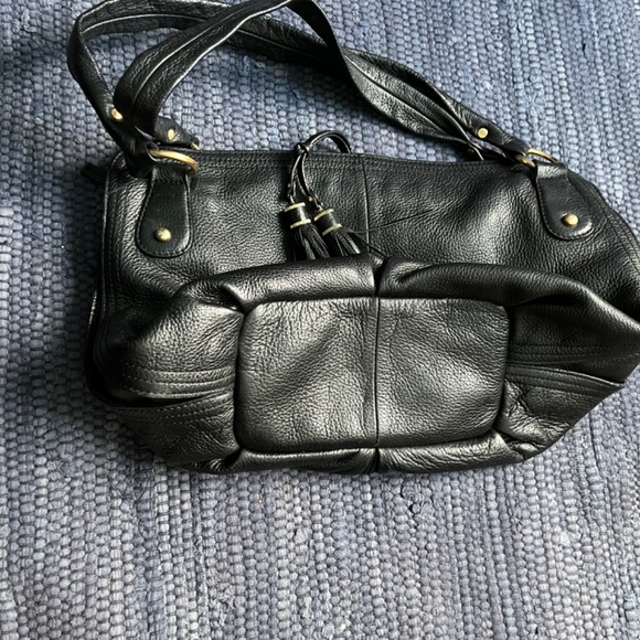 Talbots Black Leather Hobo Shoulder Bag w/ Tassels. - Picture 4 of 11